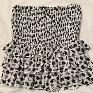 Girls Olivaceous Black and White Floral Ruffle Skirt